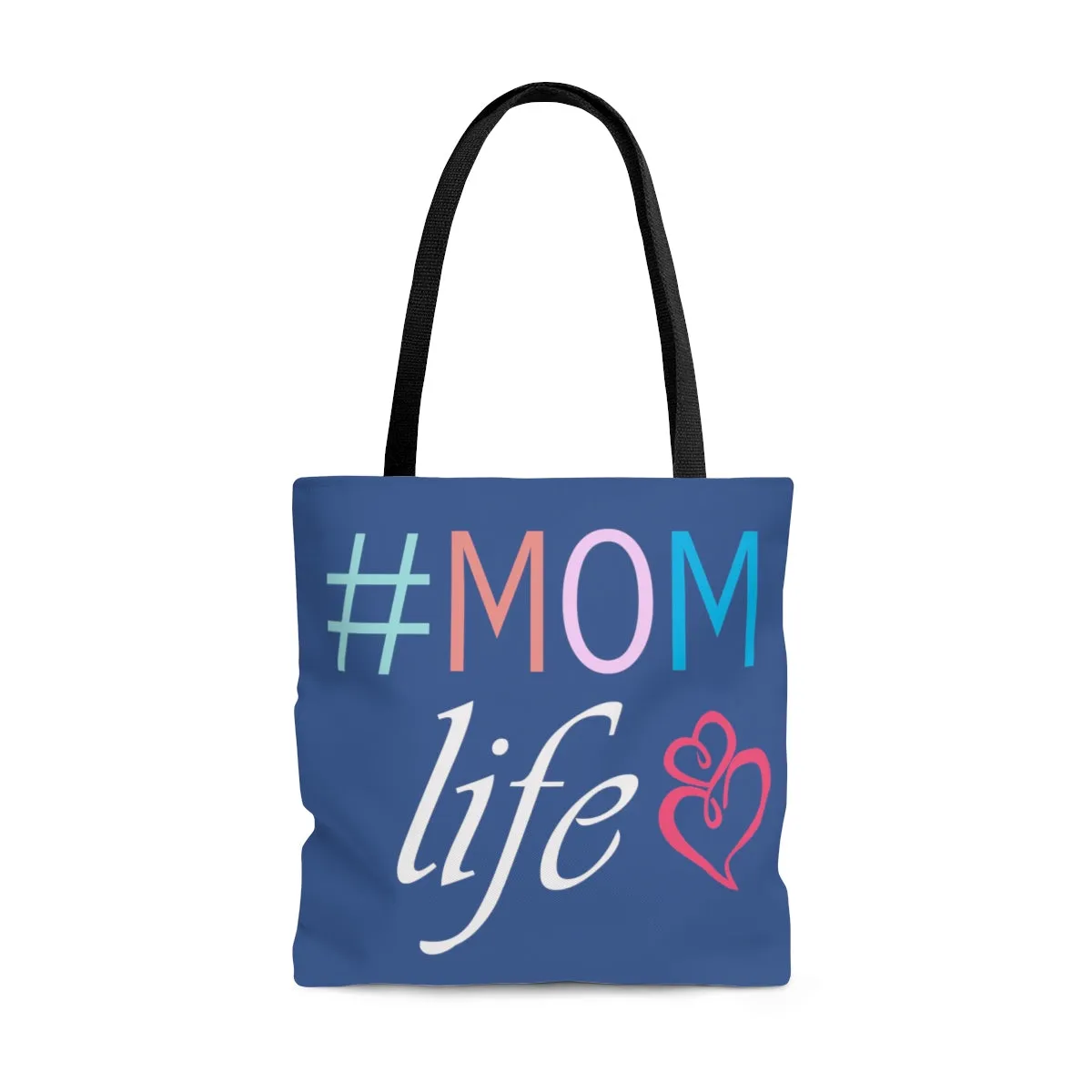 # Mom Life Hearts Large Blue Tote Bag (Dual-Sided Design)