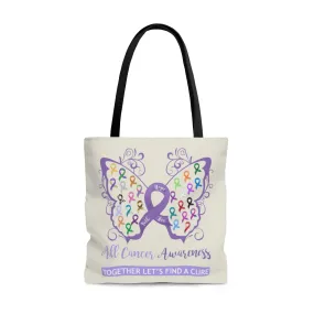 All Cancer Awareness Filigree Butterfly Large "Natural" Tote Bag (Dual Sided Design)