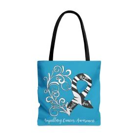 Ampullary Cancer Awareness Heart Large "Aqua" Tote Bag (Dual-Sided Design)