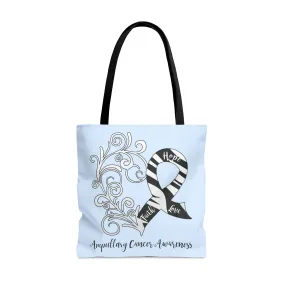 Ampullary Cancer Awareness Heart Large "Light Blue" Tote Bag (Dual-Sided Design)