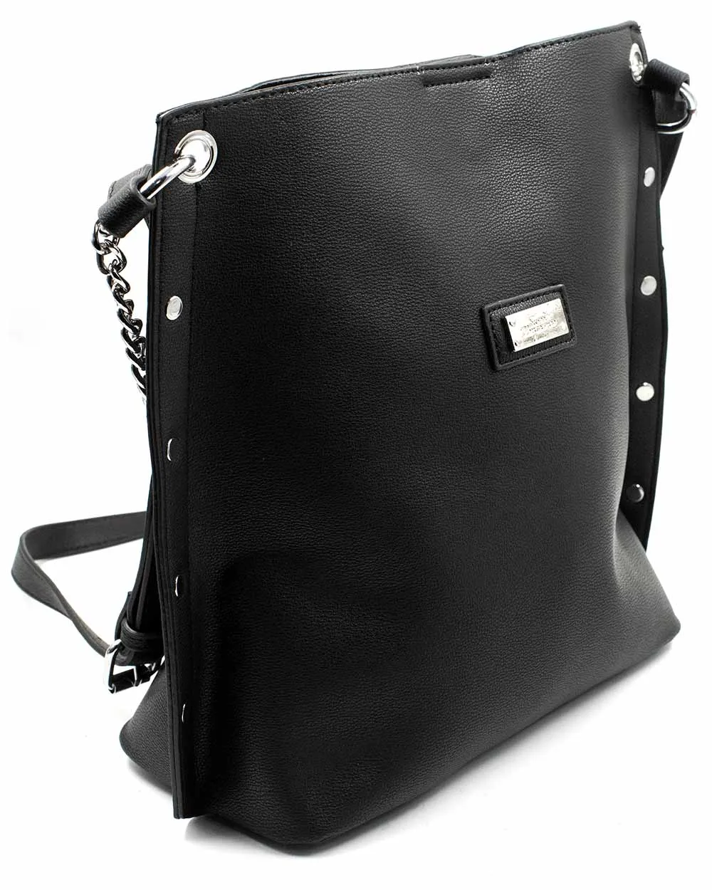 Bag - Tote Bag W/ Double Chain Detail & Pressed Sides Black Sv