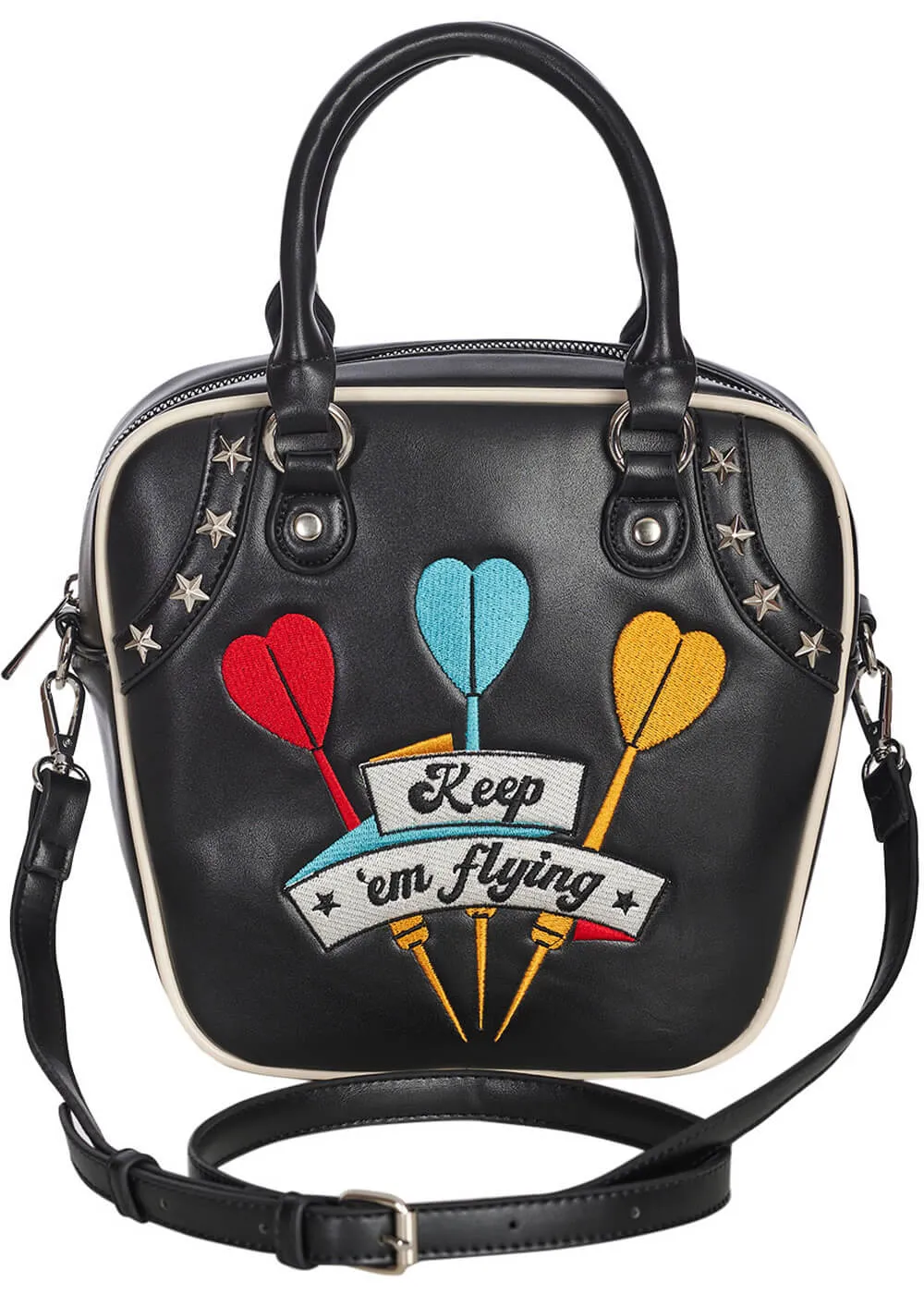 Banned Keep 'em Flying Darts 50's Handbag Black