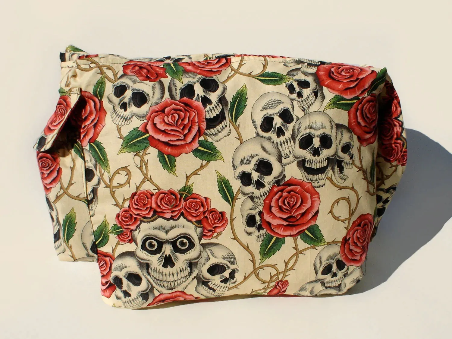 Beige Skulls and Roses Messenger Bag