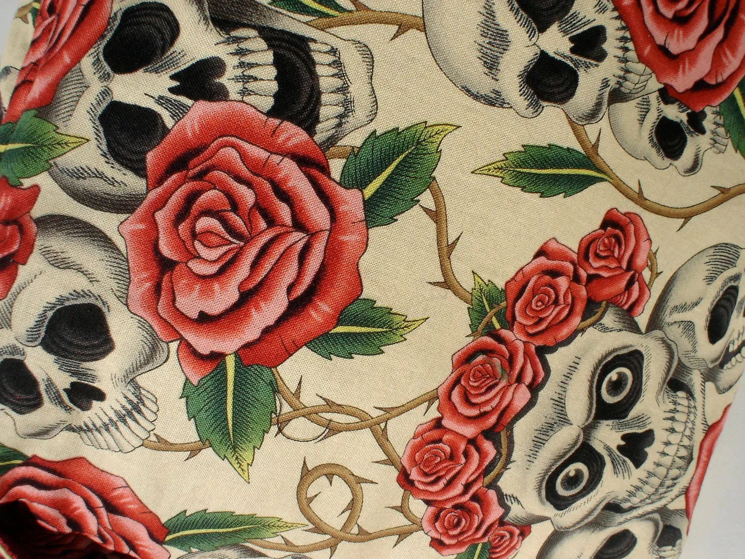 Beige Skulls and Roses Messenger Bag