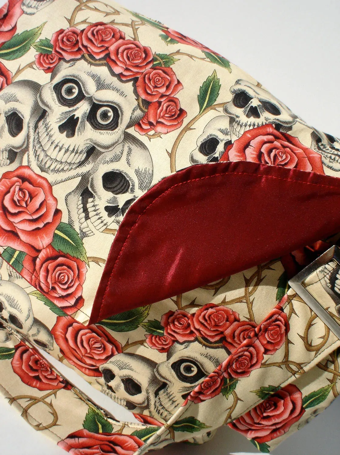 Beige Skulls and Roses Messenger Bag