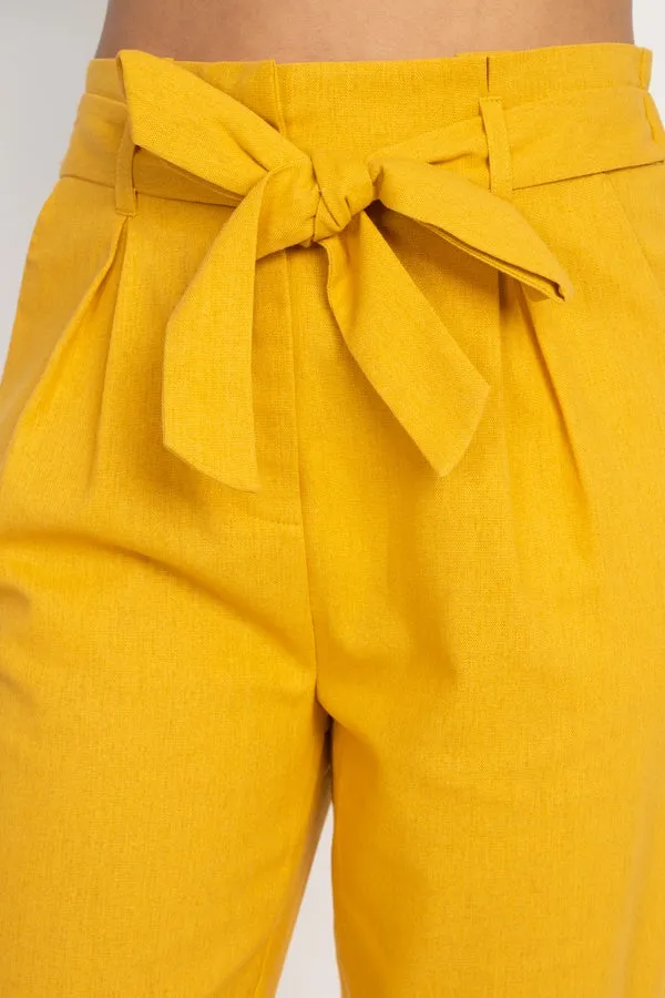 Belted Linen Paper Bag Pants