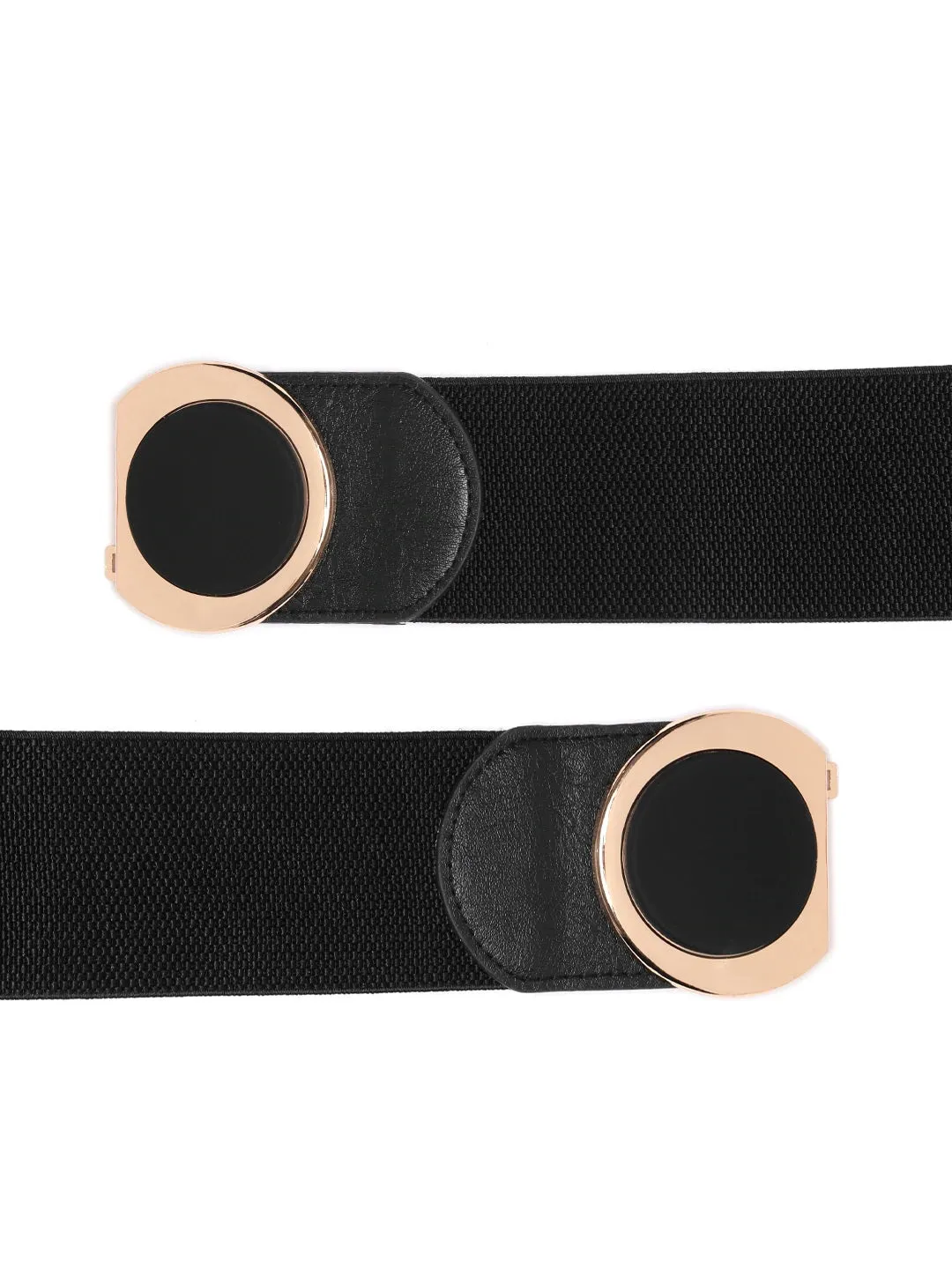 Berrylush Women Black Elastic Strap Circular Concho Buckle Belt