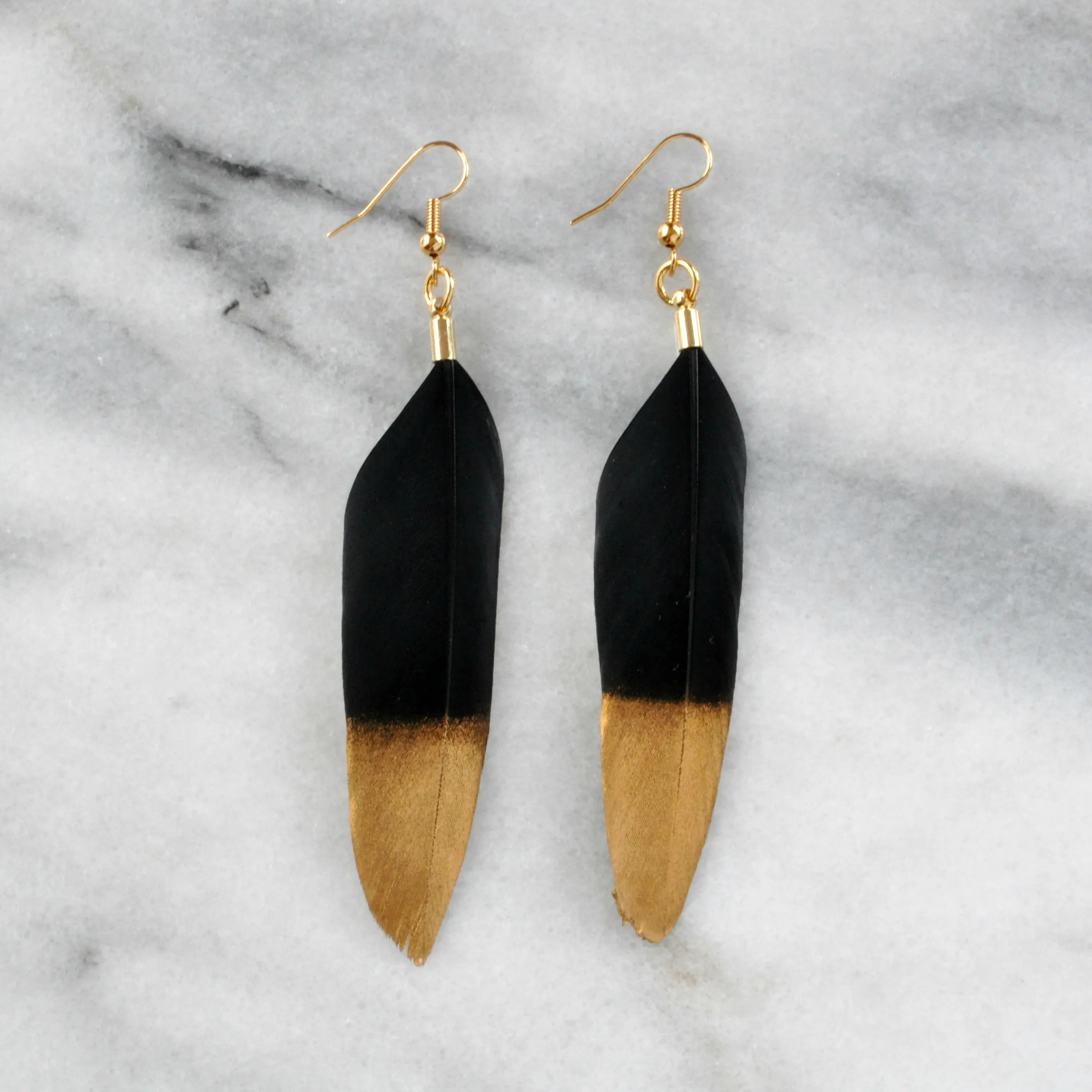 Black and Gold 4 Feather Earrings