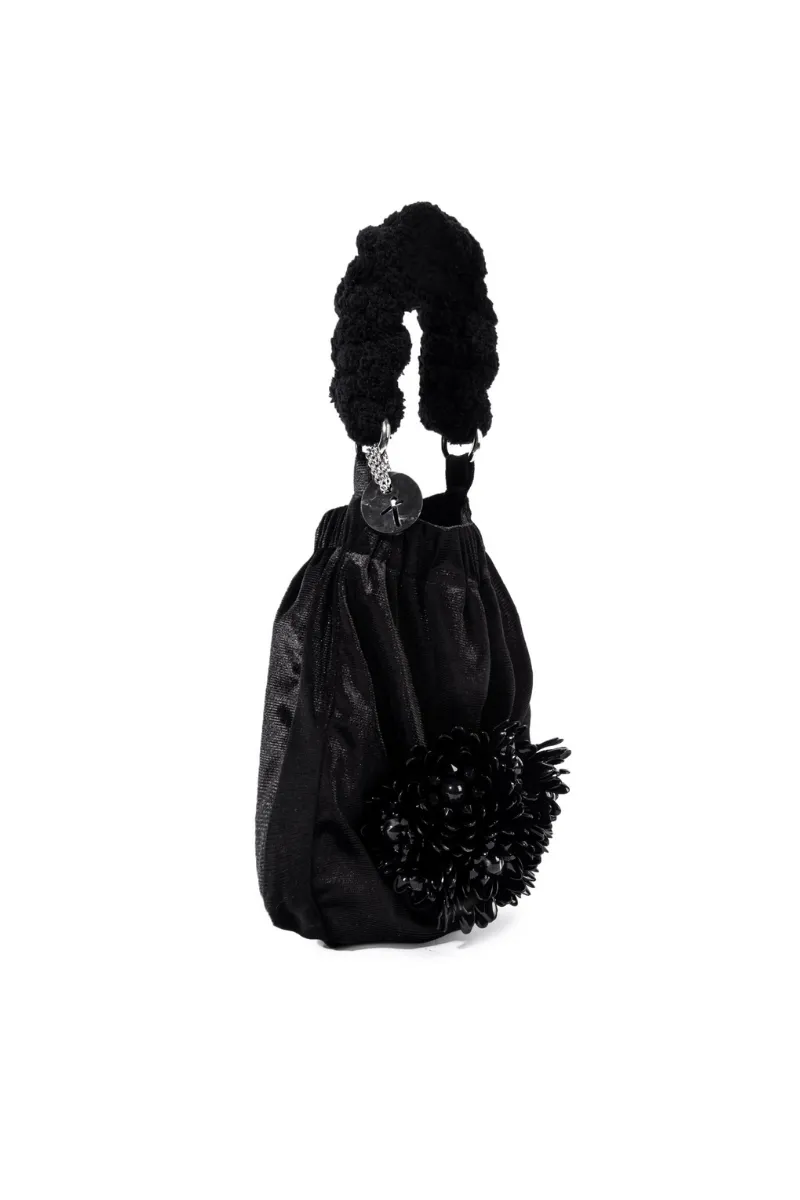 BLACK ATACAMA VELVET TOP HANDLE BAG