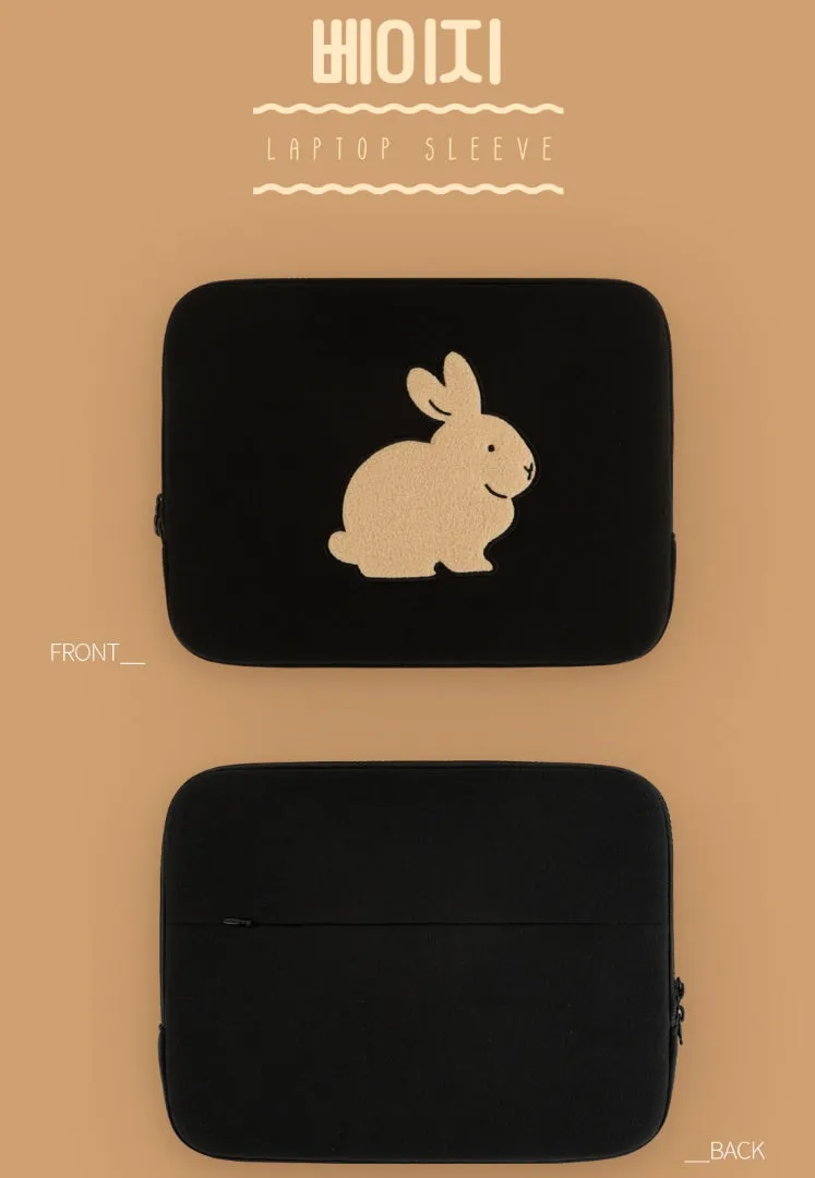 Black Gray Beige Rabbit Laptop Sleeves 11 for iPad 13 15 inches Cases Protective Covers Purses Handbags Square Cushion Pouches Designer Artist Embroidery Artwork Prints School Collage Office Lightweight Inner Pocket