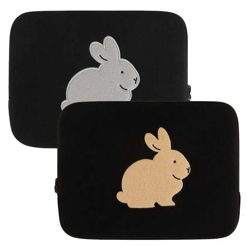 Black Gray Beige Rabbit Laptop Sleeves 11 for iPad 13 15 inches Cases Protective Covers Purses Handbags Square Cushion Pouches Designer Artist Embroidery Artwork Prints School Collage Office Lightweight Inner Pocket