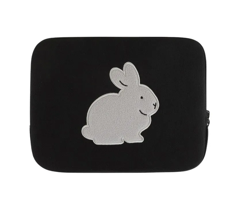 Black Gray Beige Rabbit Laptop Sleeves 11 for iPad 13 15 inches Cases Protective Covers Purses Handbags Square Cushion Pouches Designer Artist Embroidery Artwork Prints School Collage Office Lightweight Inner Pocket