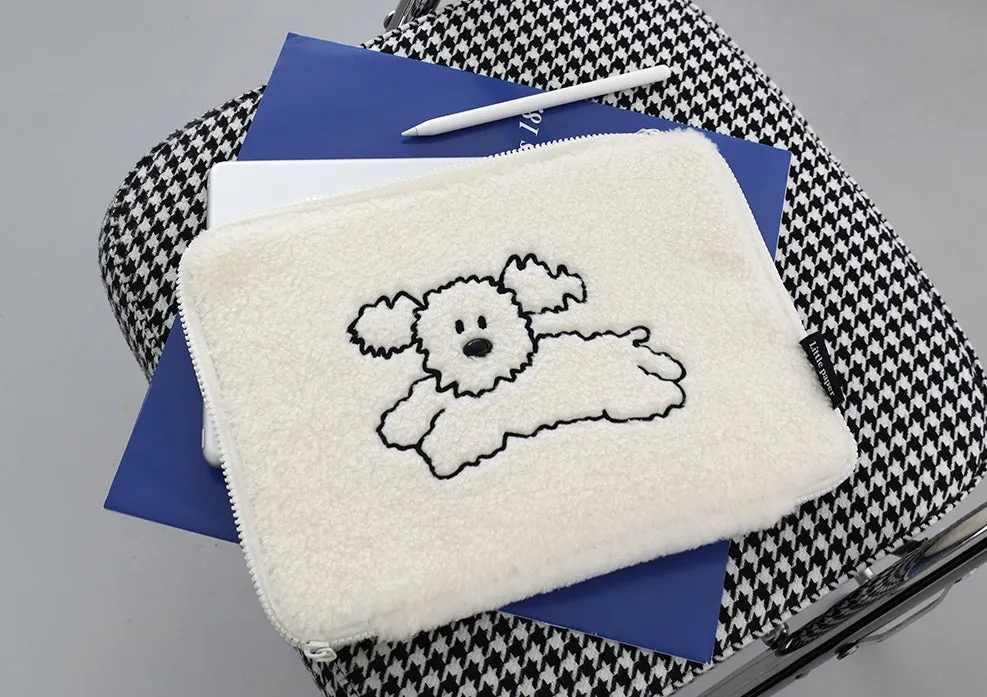 Boucle Cute Dogs Character 11 iPad Laptop Sleeves Cases Protective Covers Purses Handbags Square Sponge Pouches Designer School Collage Office Shearling