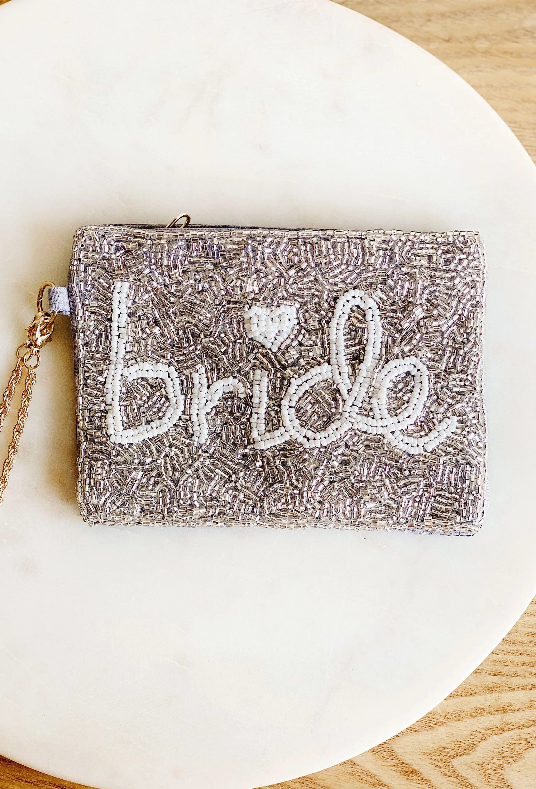 Bride Beaded Pouch in Silver