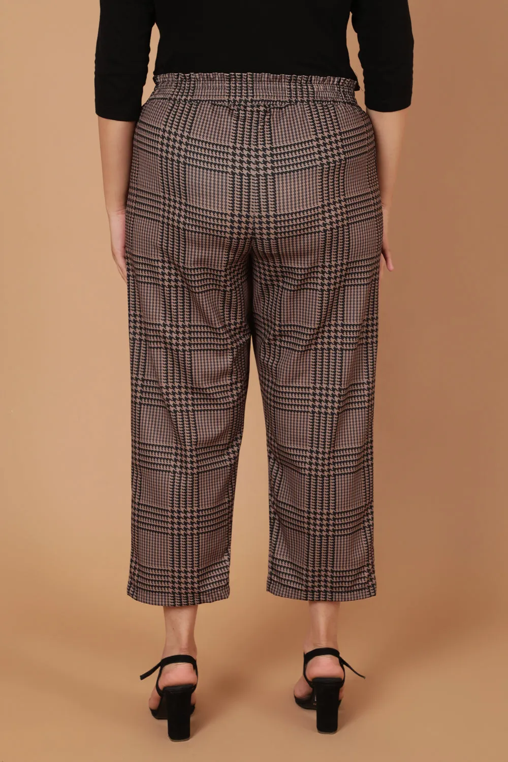 Brown Black Houndstooth Checkered Pants