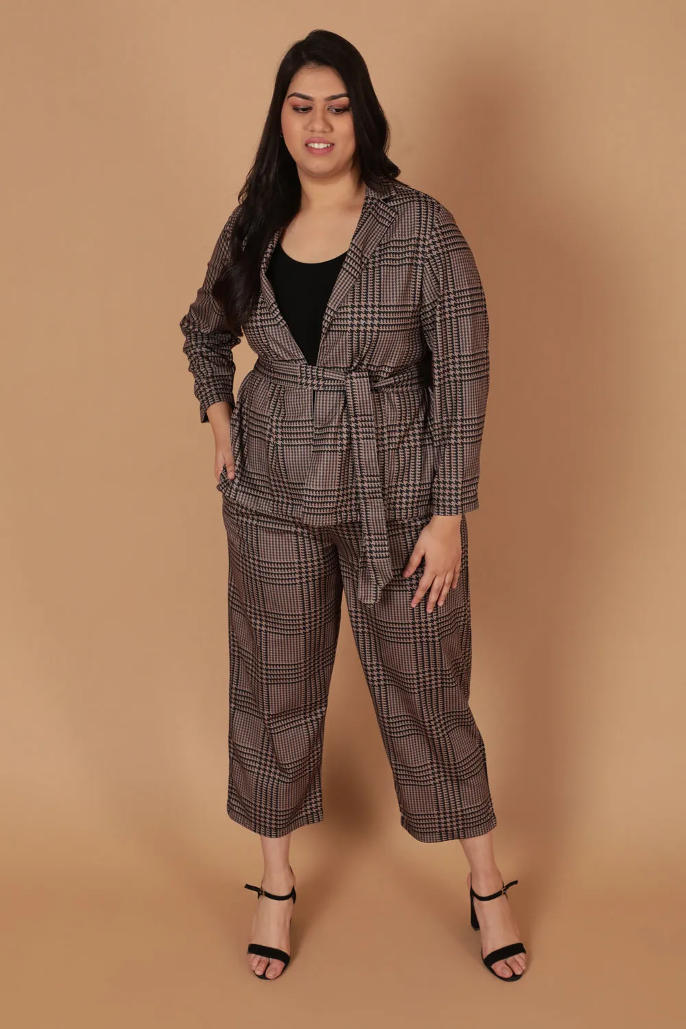 Brown Black Houndstooth Checkered Pants