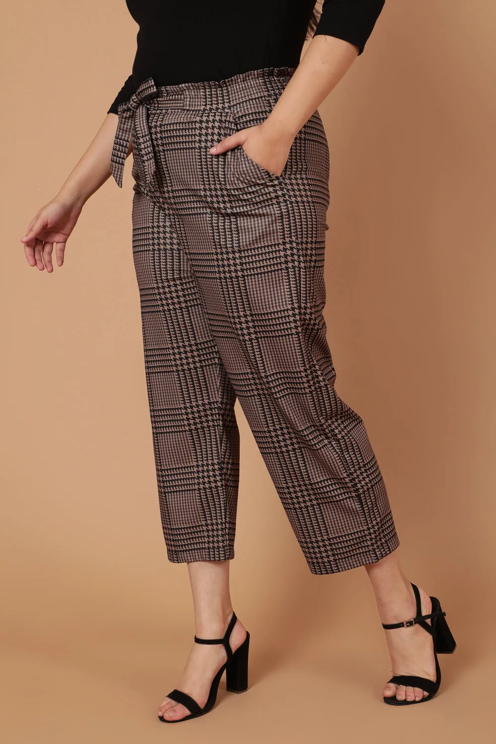 Brown Black Houndstooth Checkered Pants