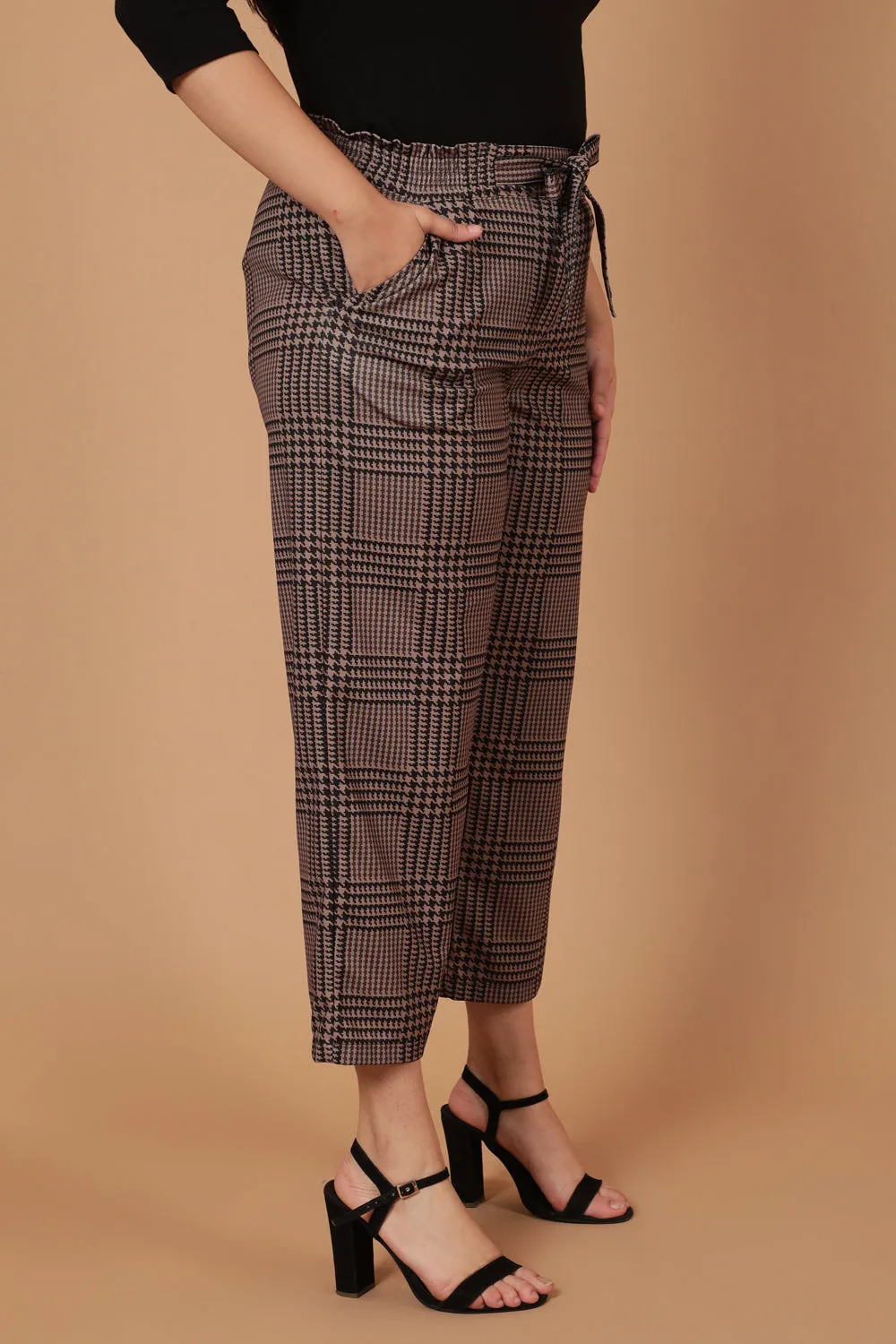 Brown Black Houndstooth Checkered Pants