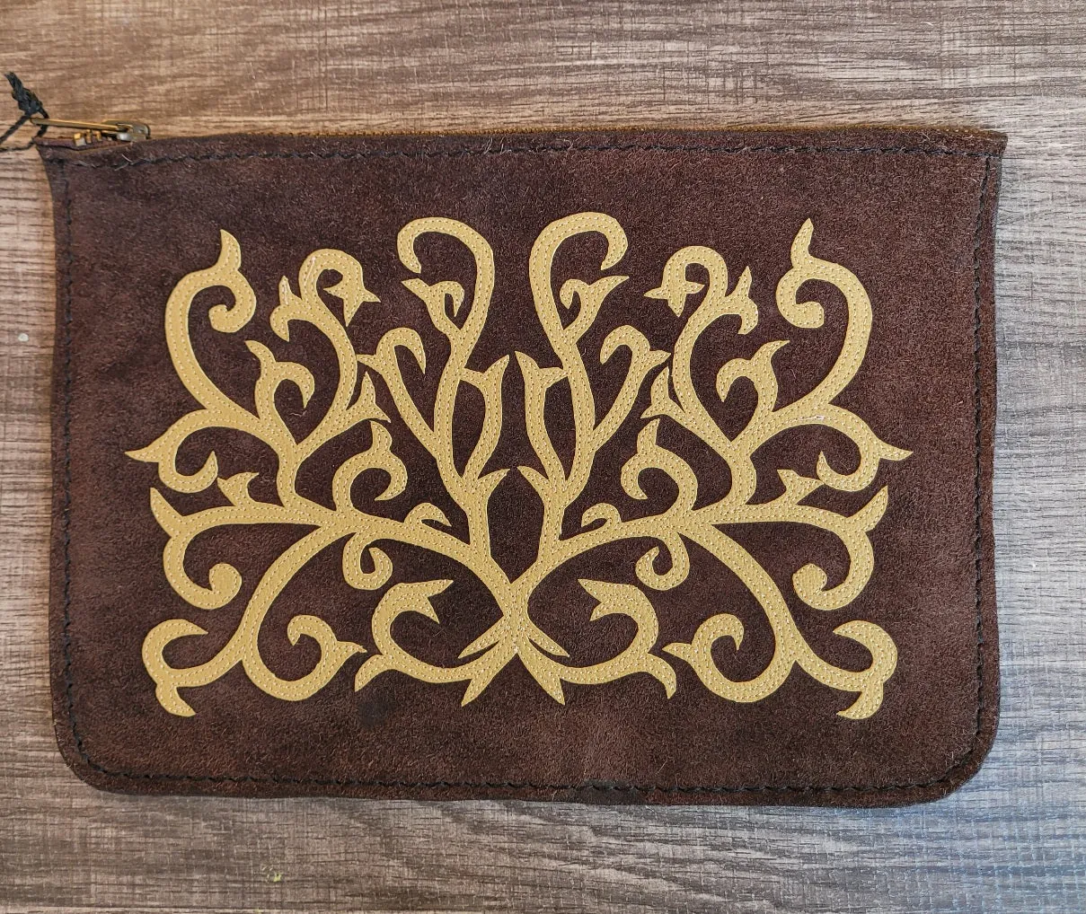 Brown suede clutch purse