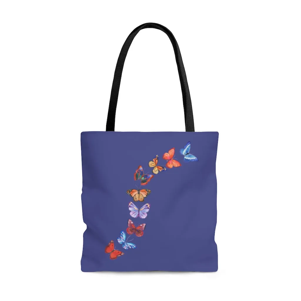 Butterflies in Flight Large "Dark Blue" Tote Bag (Dual-Sided Design)