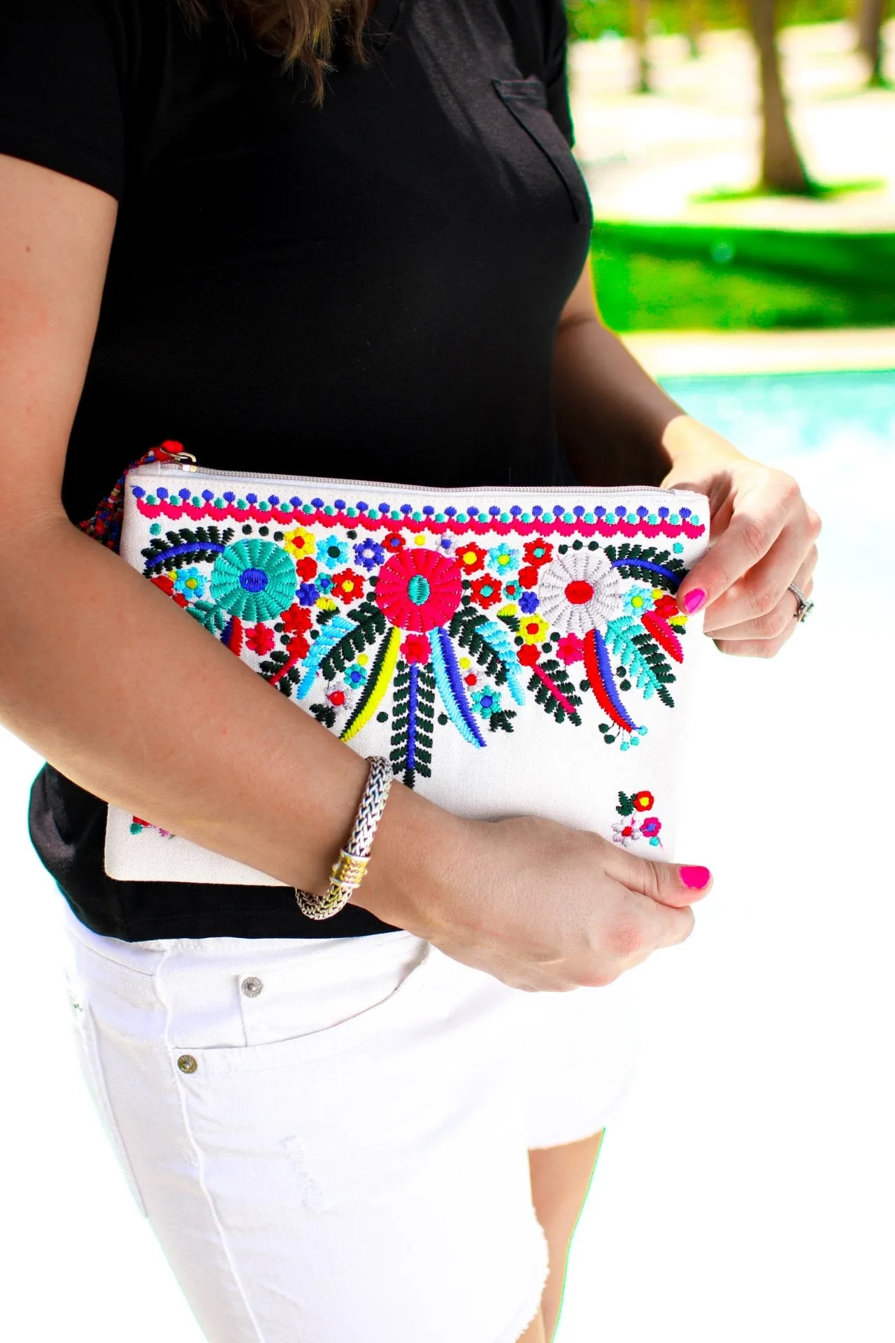 Cancun Is Calling Embroidered Clutch