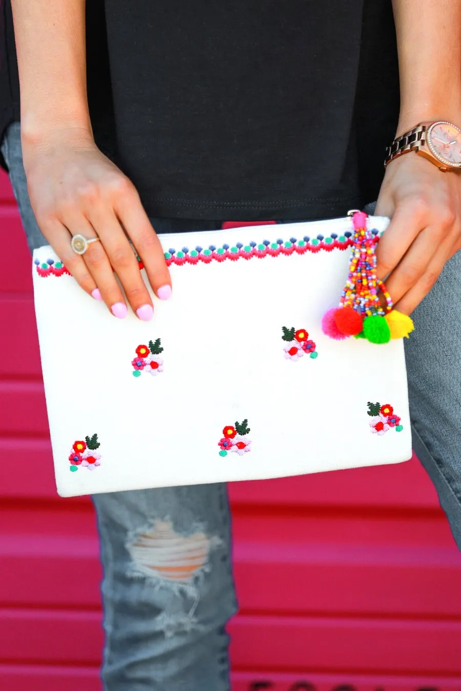 Cancun Is Calling Embroidered Clutch