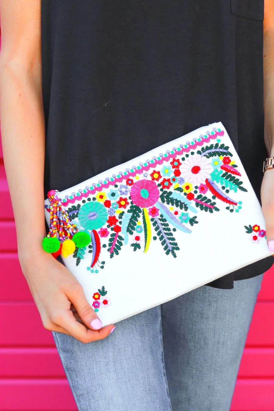 Cancun Is Calling Embroidered Clutch