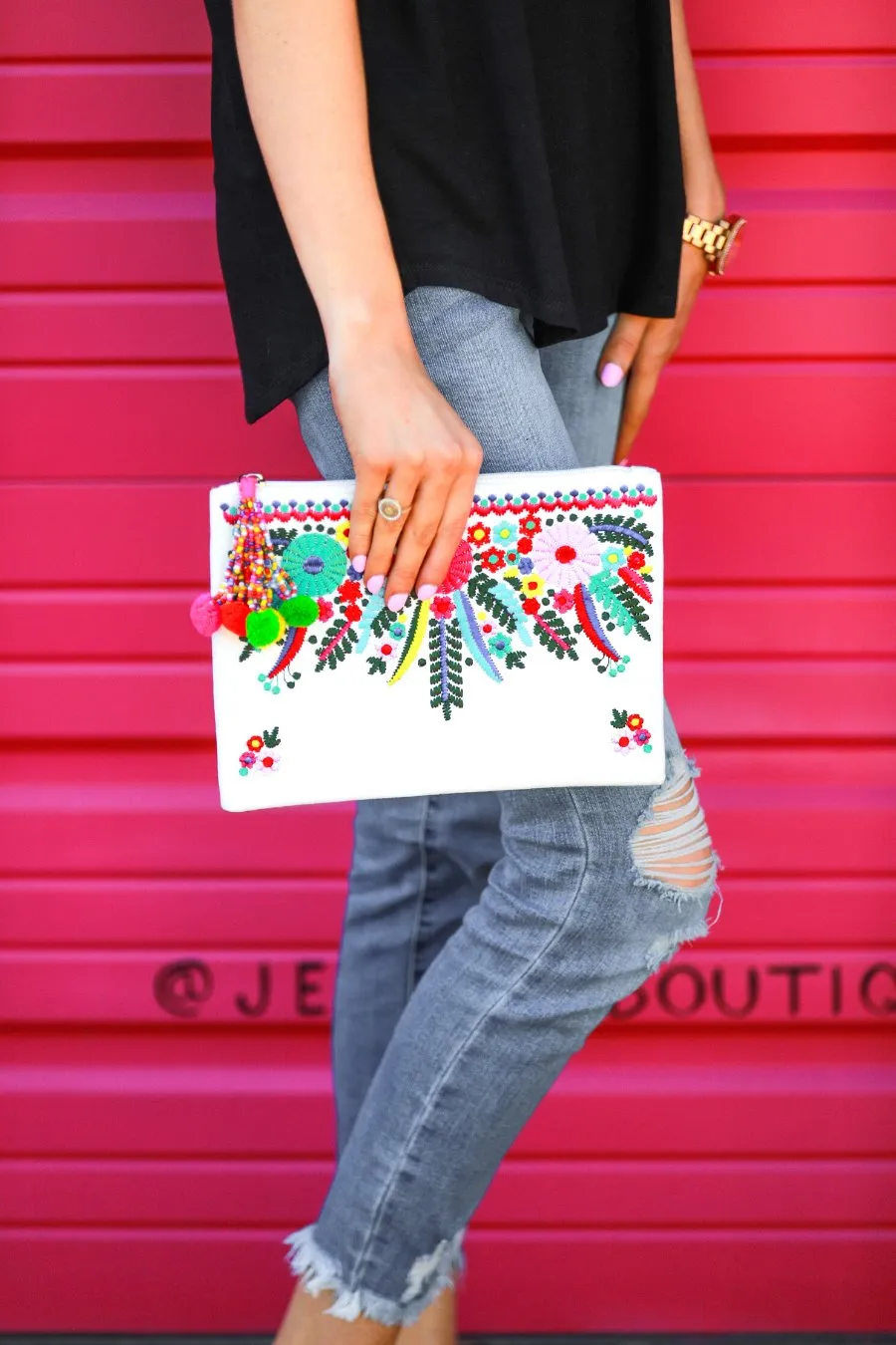 Cancun Is Calling Embroidered Clutch