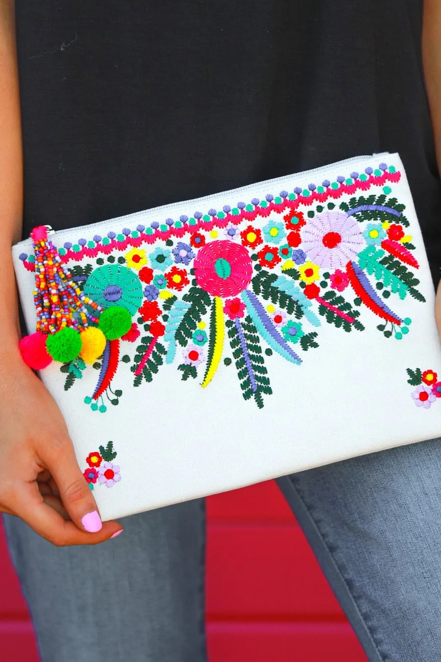 Cancun Is Calling Embroidered Clutch