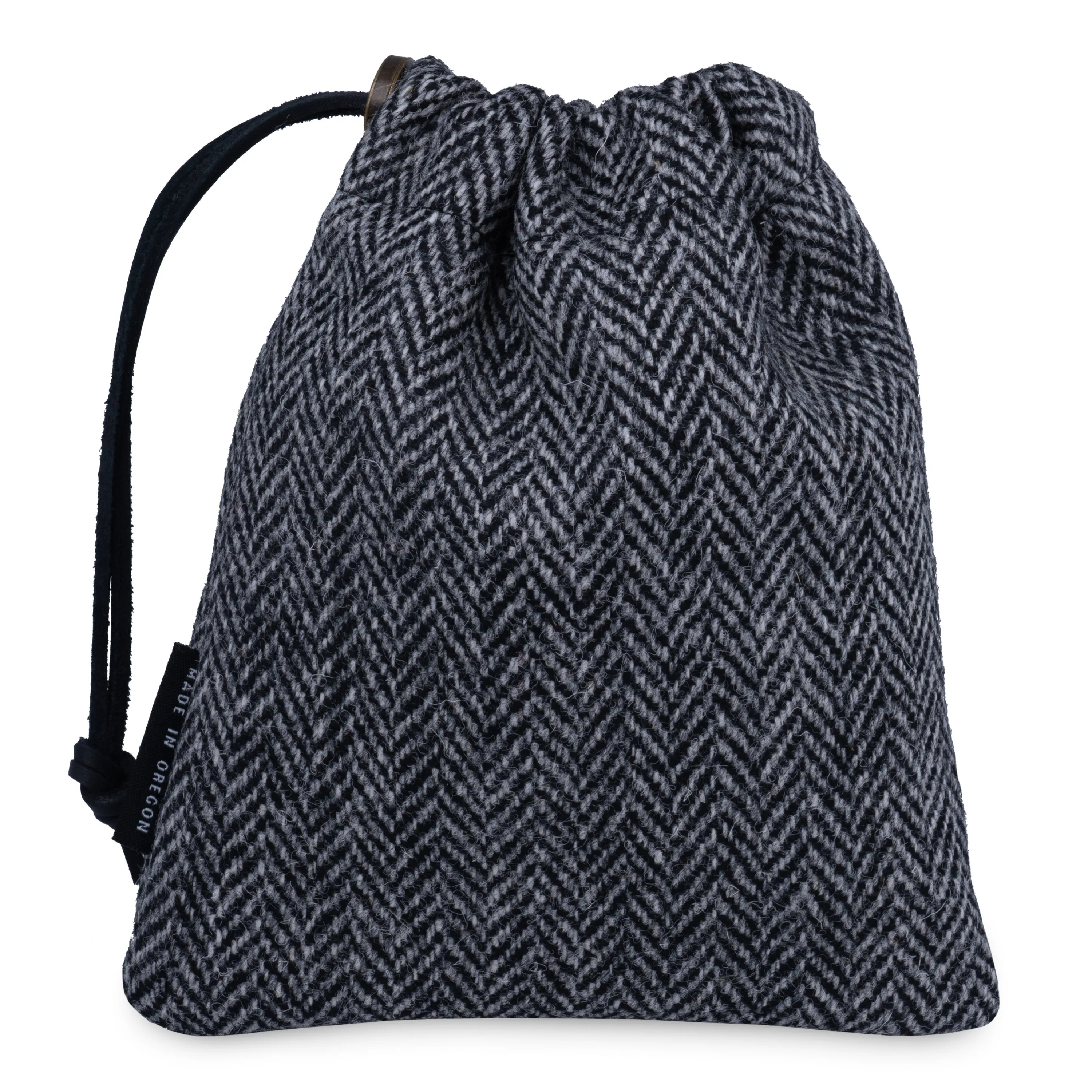 Charcoal Tweed Drawstring Pouch