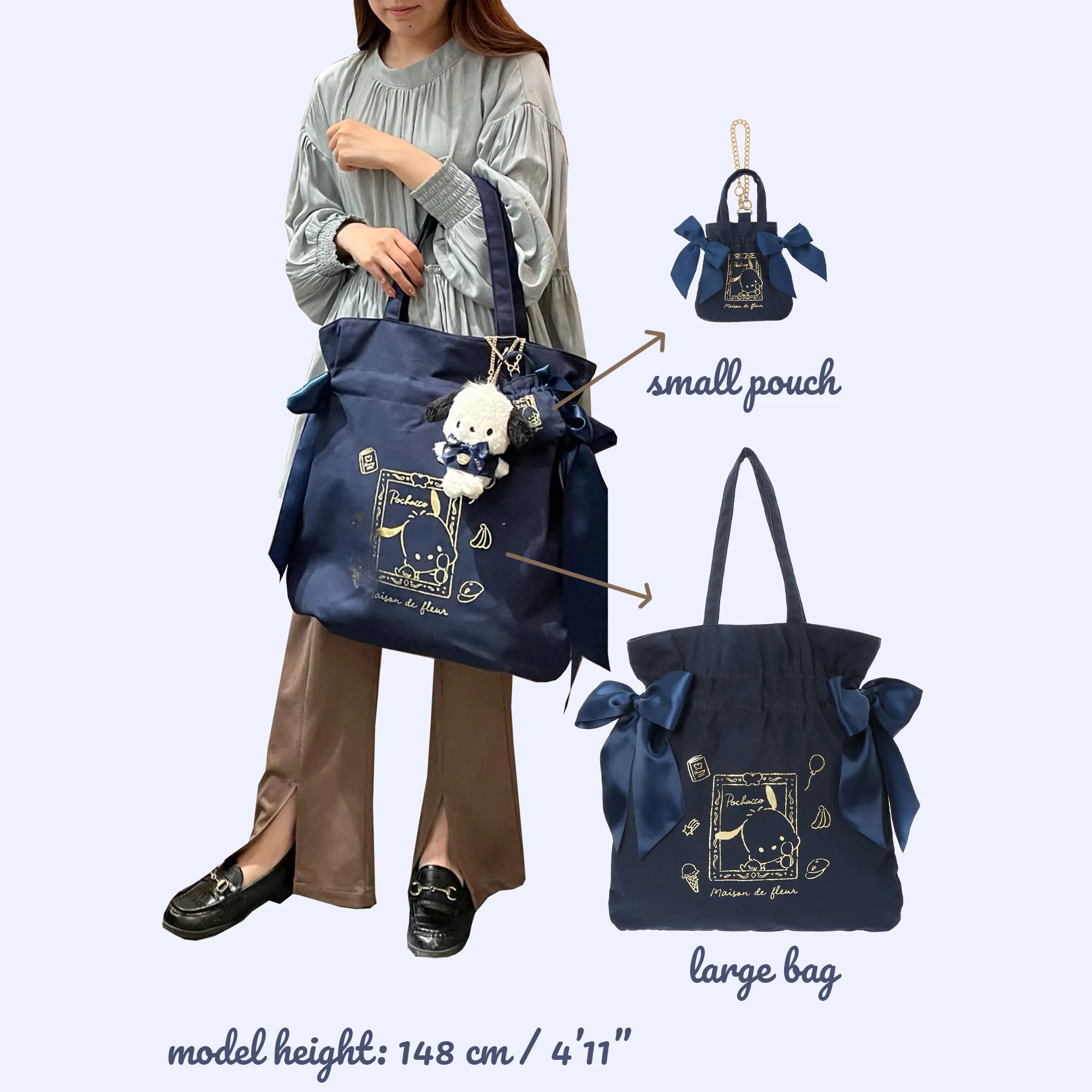 Cinnamoroll x Maison de FLEUR Ribbon tote bag (Gingham Inner)