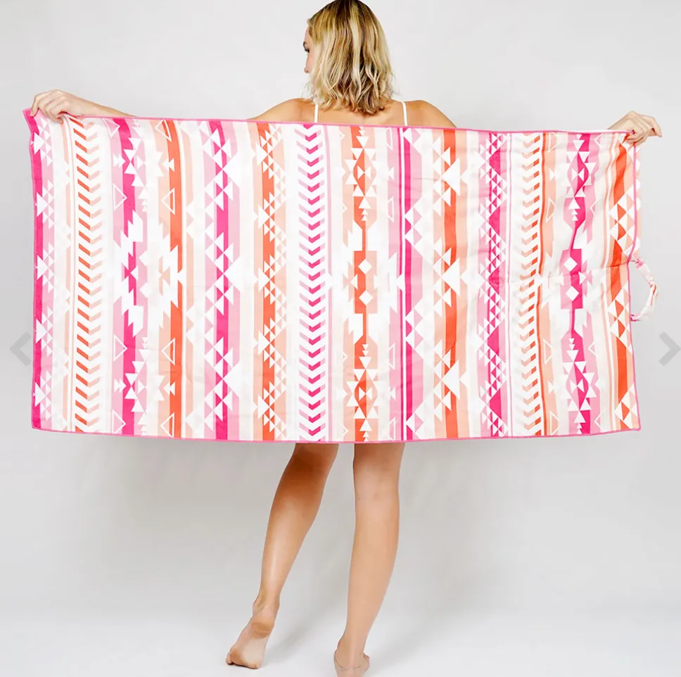 Coral Aztec Printed Beach Towel and Tote Bag (Copy)