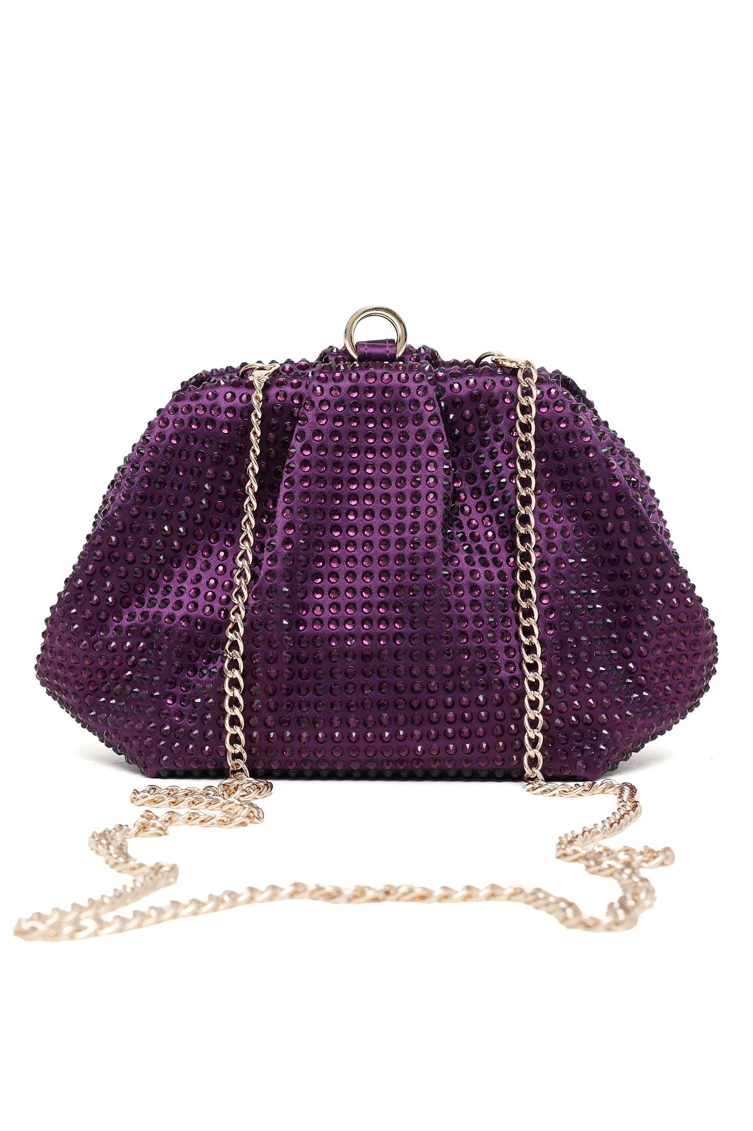 CRYSTAL RUCHED EVENING CLUTCH-PURPLE