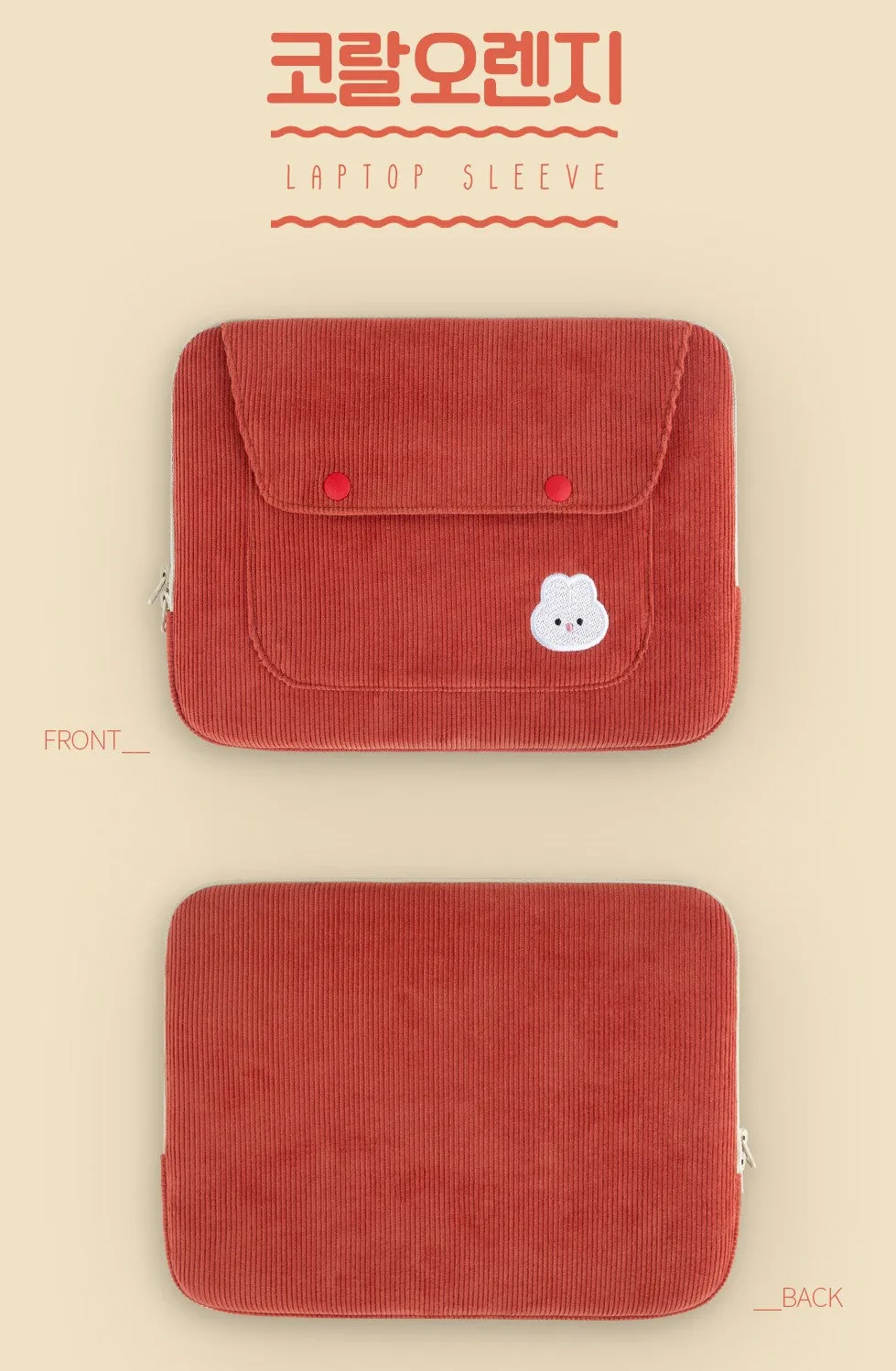 Cute Embroidery Bear Bunny Rabbit Corduroy Laptop Sleeves iPad 11 13 15 Cases Skins Protective Covers Purses Handbags Square Pouches School Collage Office