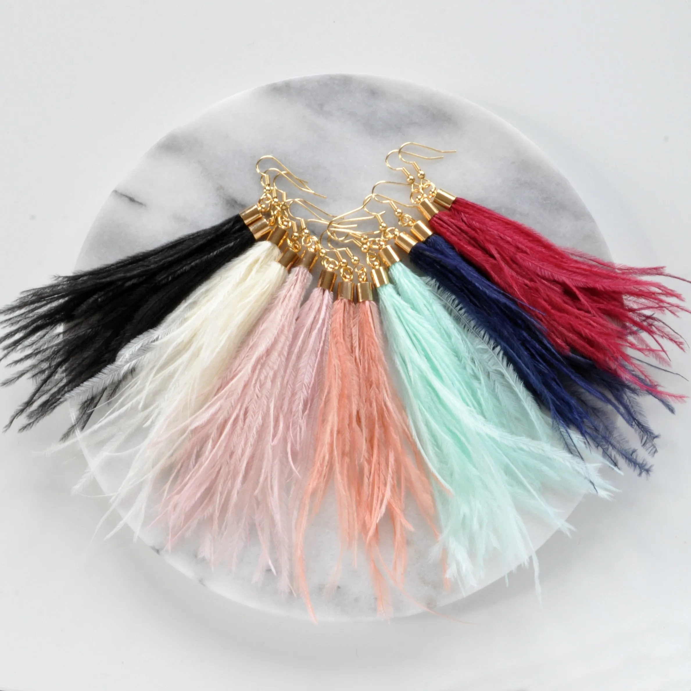 Dark Red Ostrich Feather Earrings