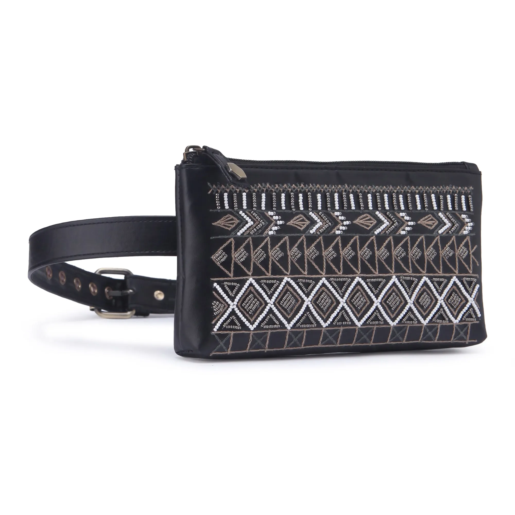 Dhaka Black Hand Embroidered Waist Belt Bag