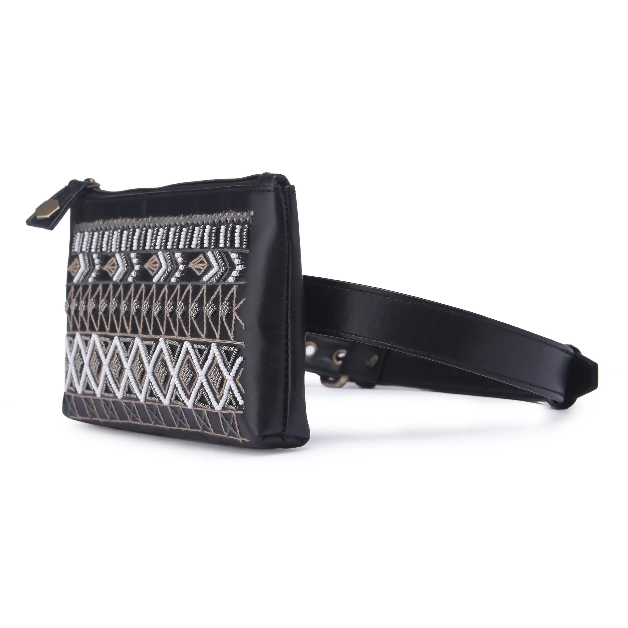 Dhaka Black Hand Embroidered Waist Belt Bag