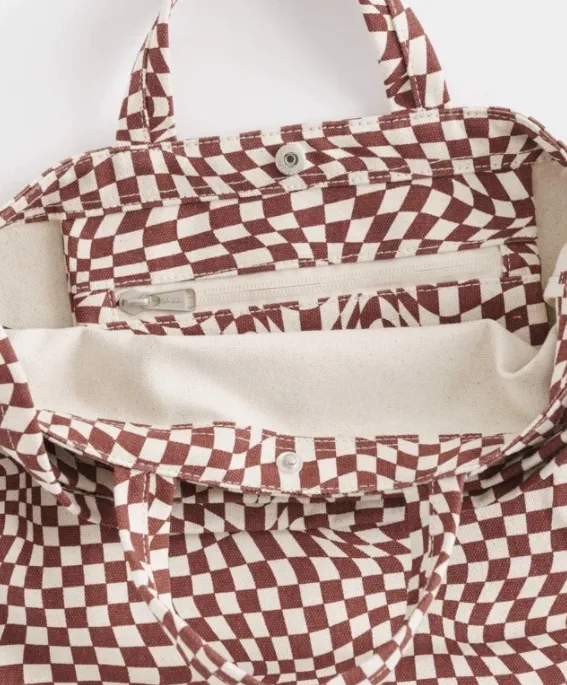 Duck Tote Maroon Trippy Checker