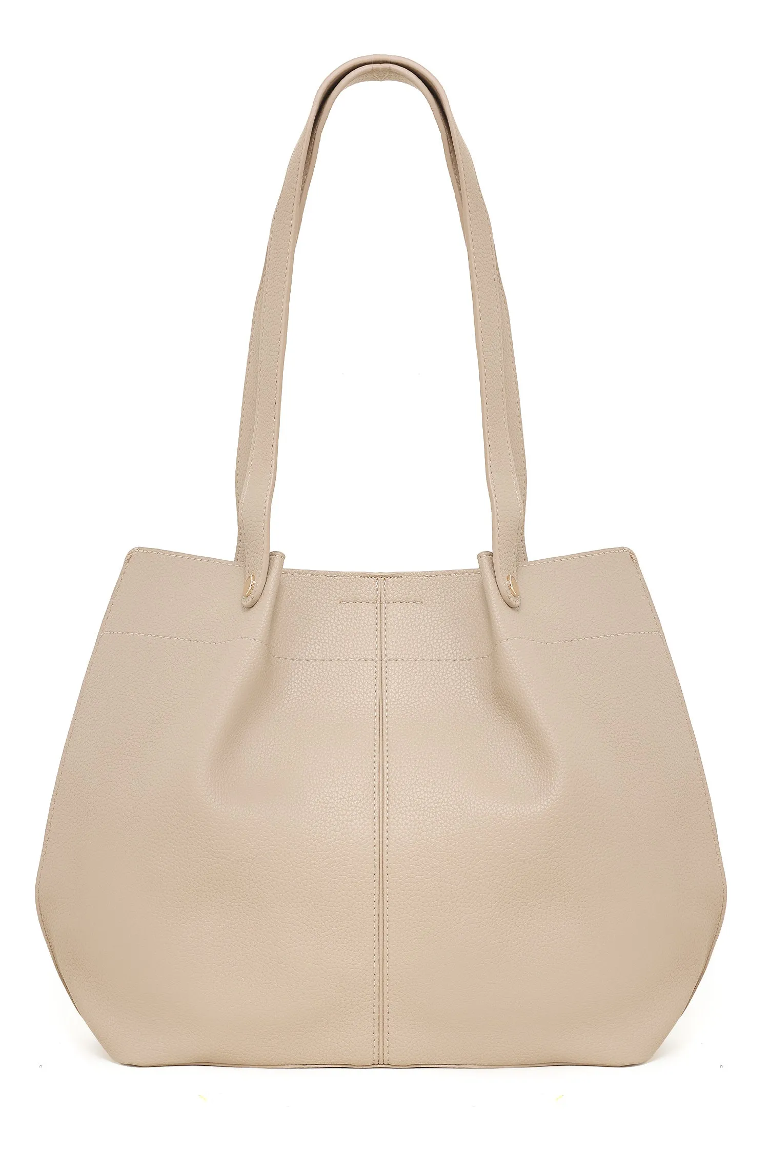 FAUX LEATHER TOTE AND POUCH DUO-KHAKI