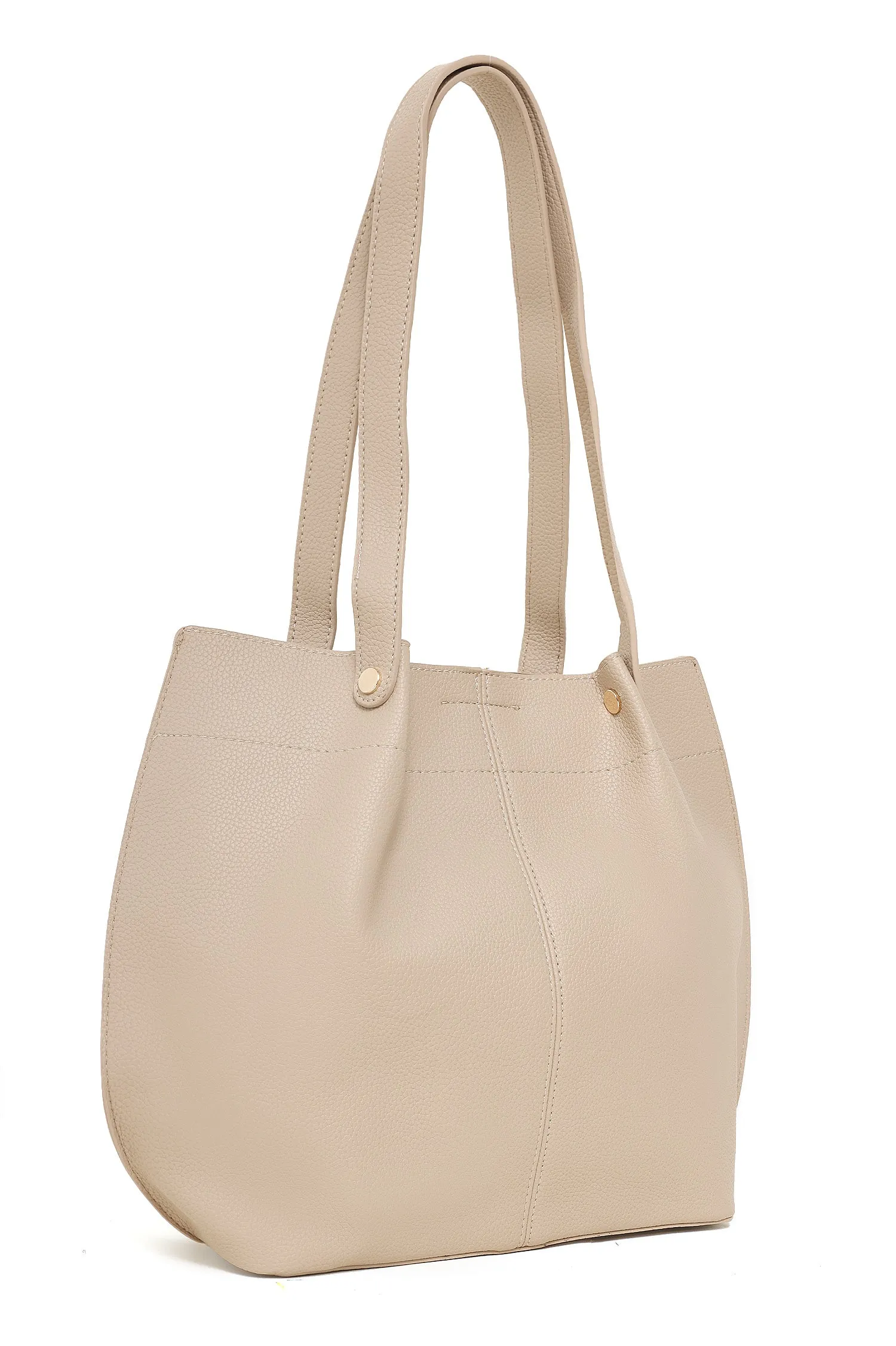 FAUX LEATHER TOTE AND POUCH DUO-KHAKI