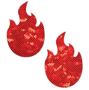 Flame: Red Fire Nipple Pasties Shattered Disco Ball Glitter