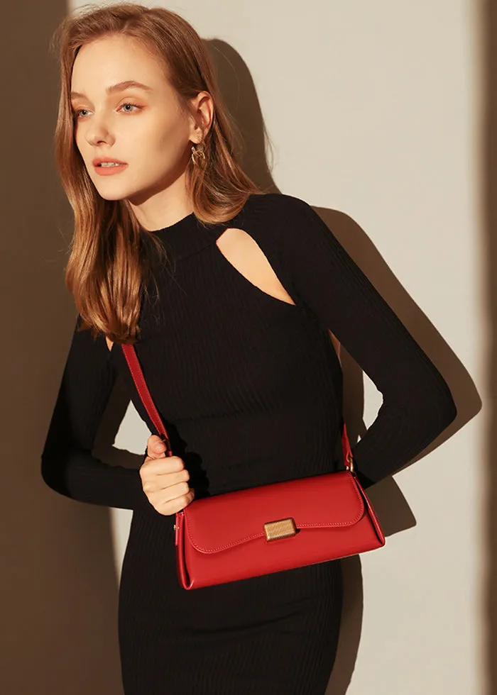 Genuine Leather Baguette Shoulder Bag