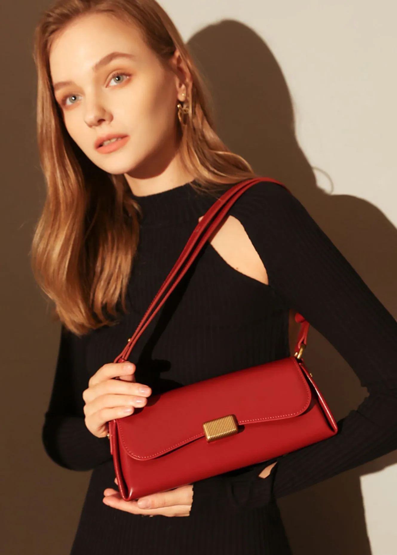 Genuine Leather Baguette Shoulder Bag