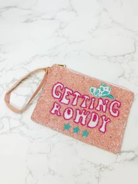 'Getting Rowdy' Beaded Zip Wristlet - Pink