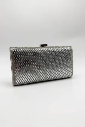 Goya Diamante Embellished Rectangle Clutch Bag in Silver