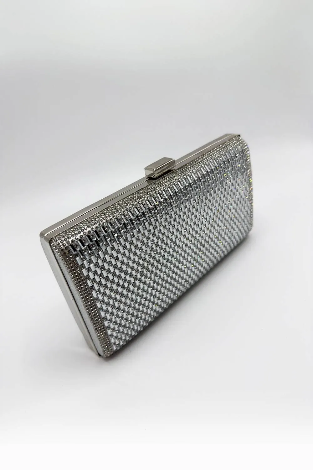 Goya Diamante Embellished Rectangle Clutch Bag in Silver