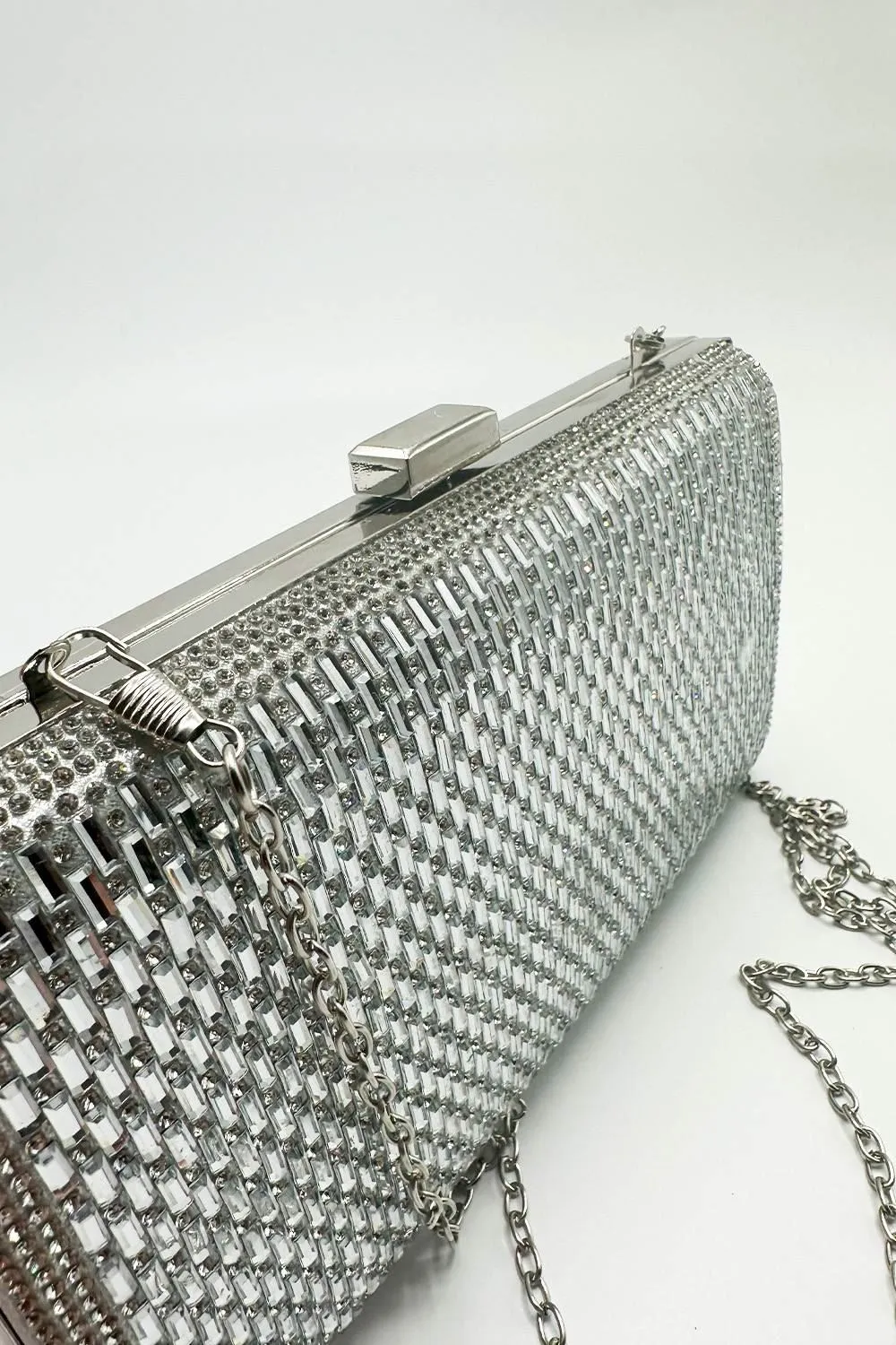 Goya Diamante Embellished Rectangle Clutch Bag in Silver