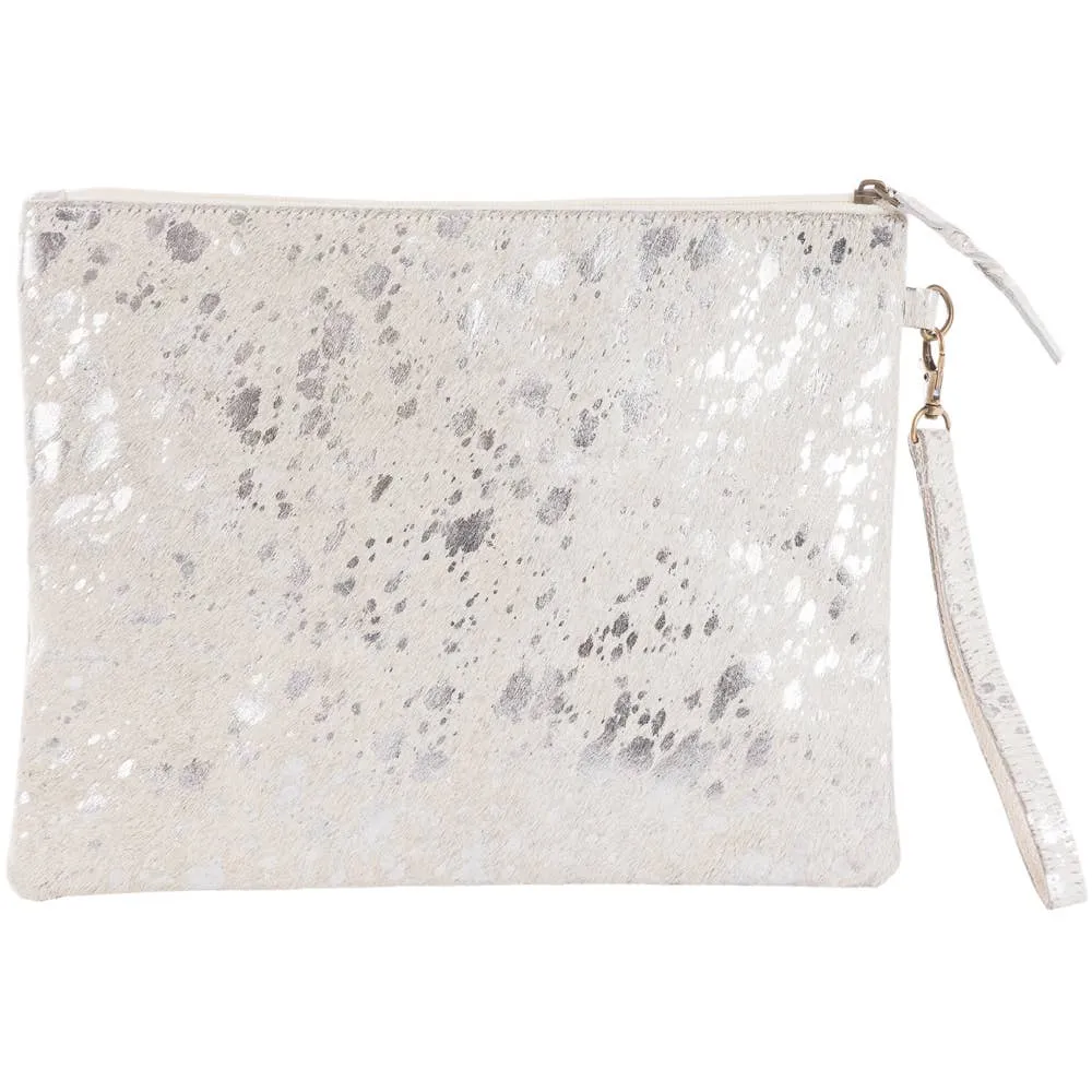 Gray Silver Metallic Hair on Leather Clutch