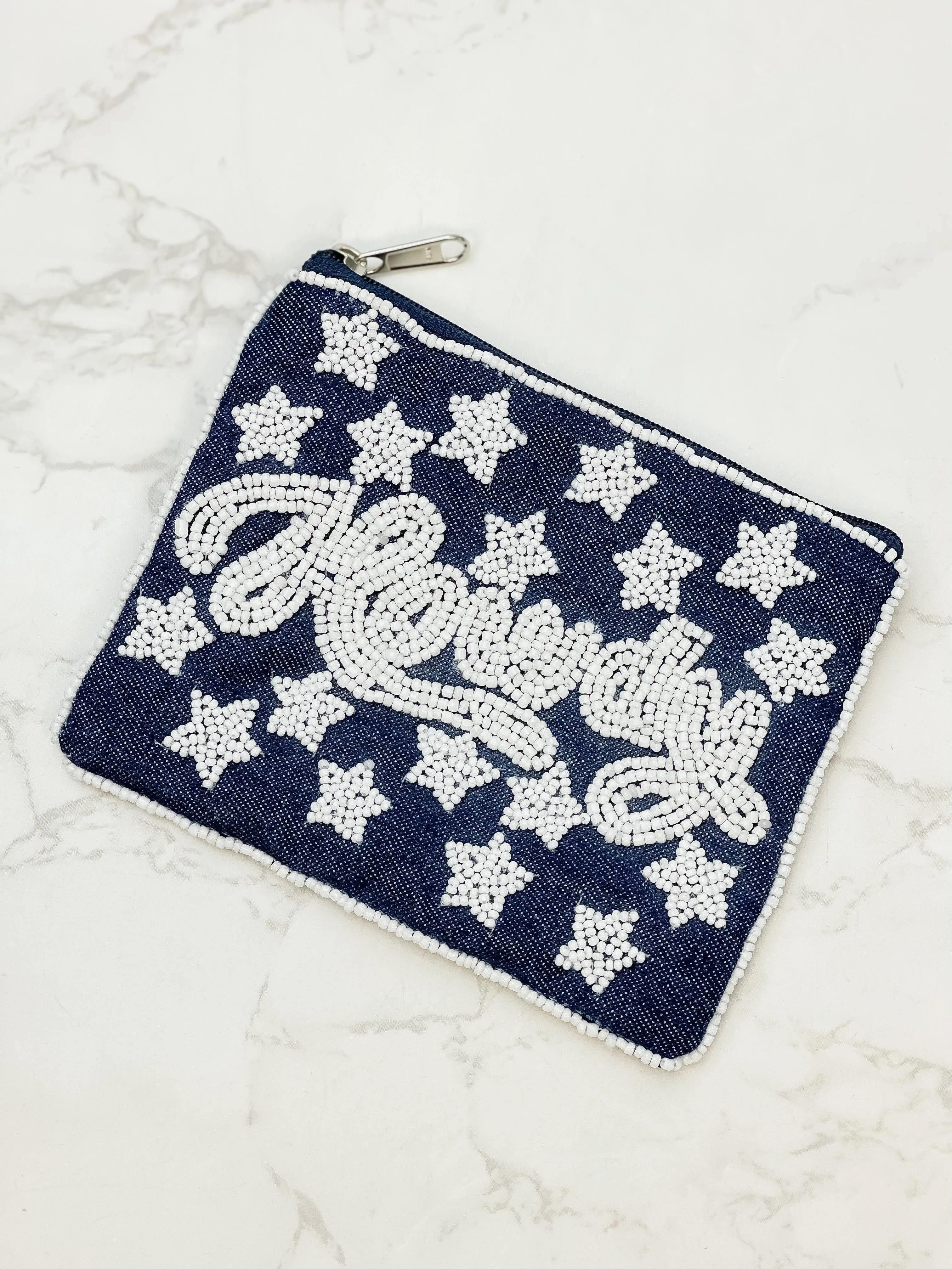 'Howdy' Denim Beaded Zip Pouch