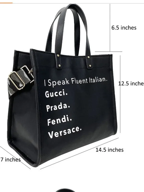 I Speak Italian Tote w/Strap